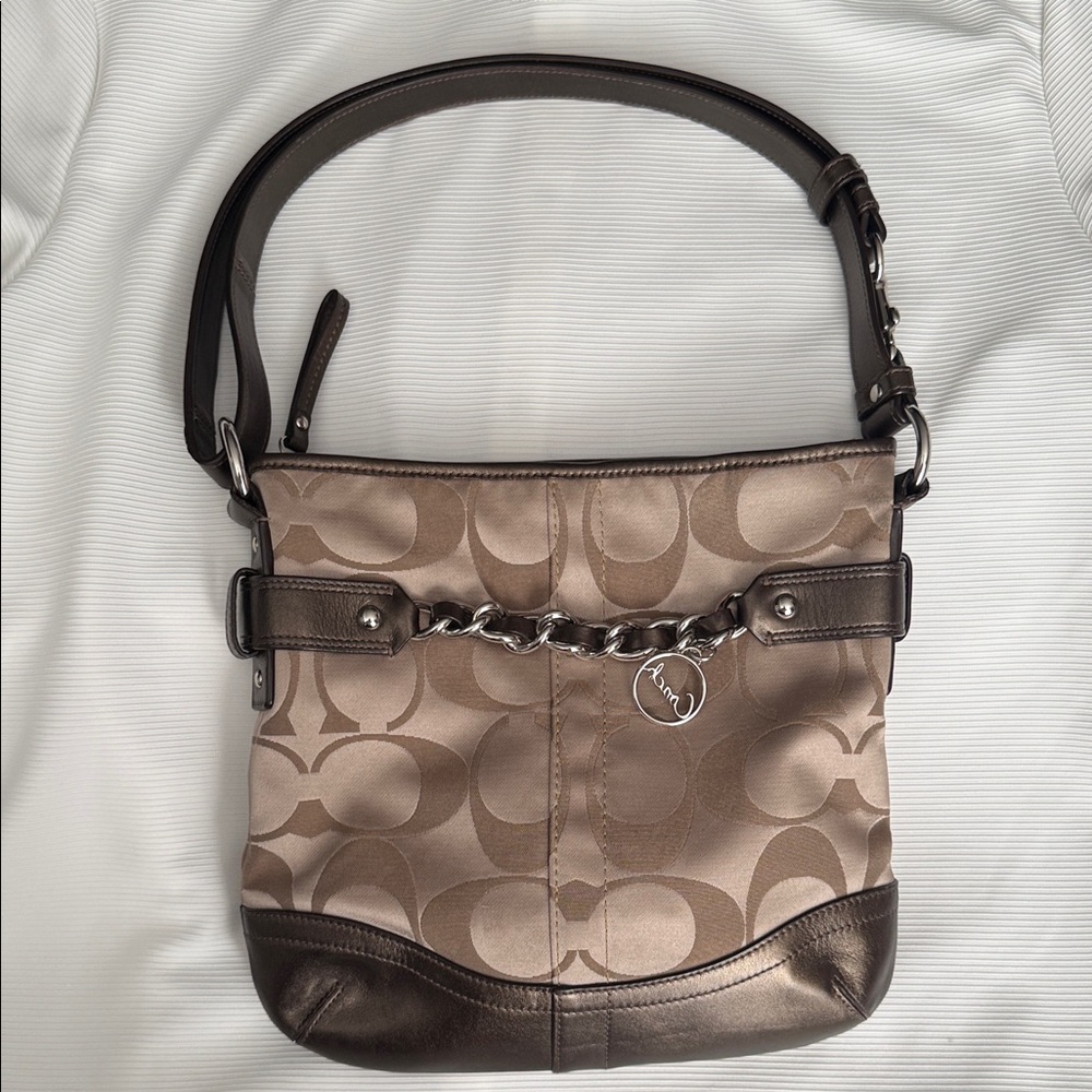 COACH - Signature Canvas & Metallic Gold Leather Shoulder Bag - F19730